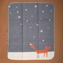 Load image into Gallery viewer, baby-blanket-starry-orange-fox-on-snowy-white-ground