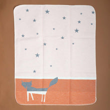 Load image into Gallery viewer, baby-blanket-starry-charcoal-fox-on-orange-white-background