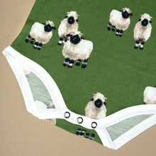 Load image into Gallery viewer, detail-showing-sheep-print-on-green-background