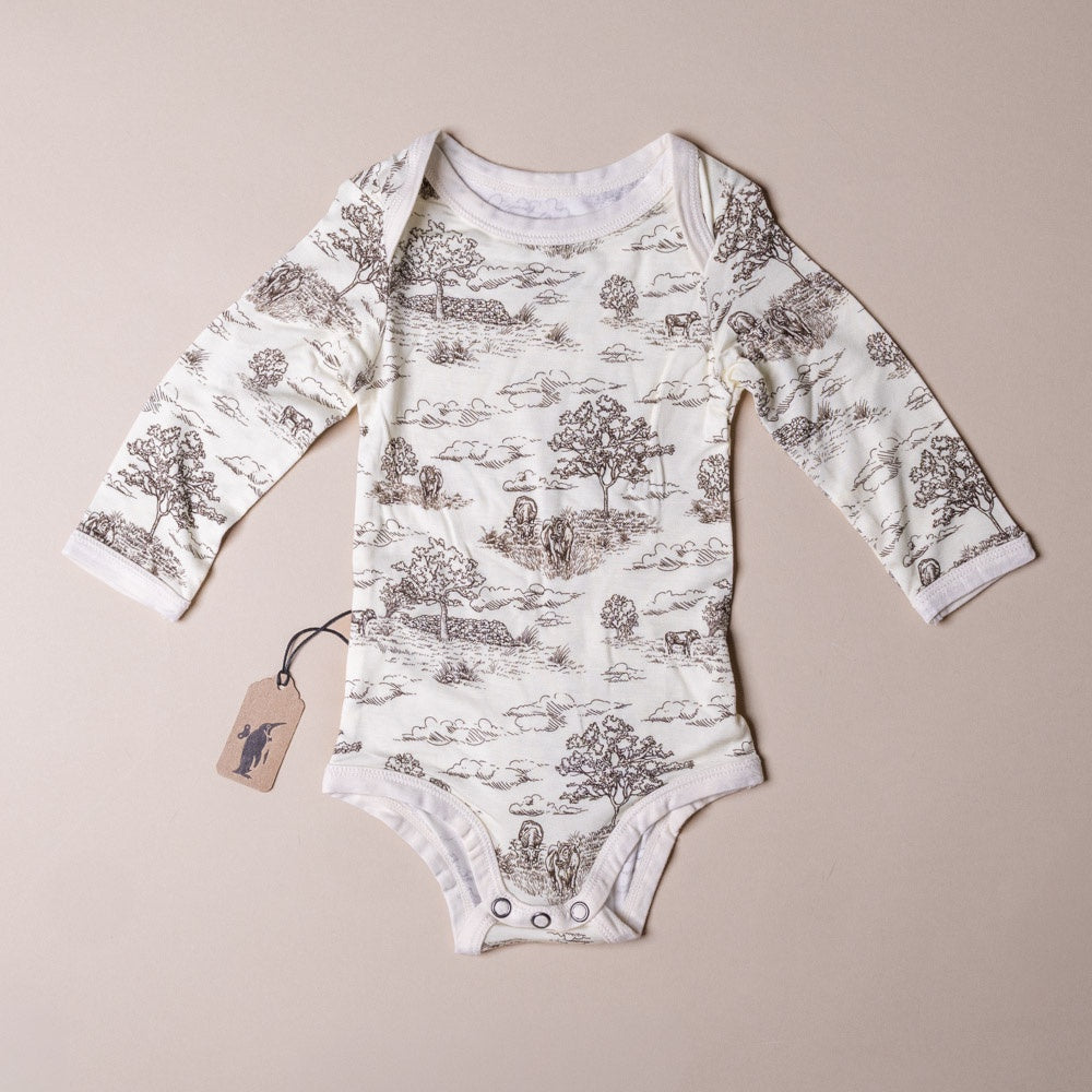 Bamboo Long Sleeve Stretch Onesie | Meadow Toile