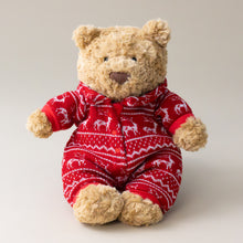 Load image into Gallery viewer, bartholomew-bear-in-red-winter-pajamas-sitting