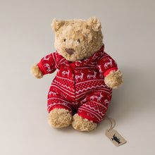 Load image into Gallery viewer, bartholomew-bear-in-red-winter-pajamas-sitting