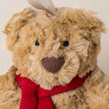 Load image into Gallery viewer, bartholomew-brown-bear-ornament-with-red-scarf-face