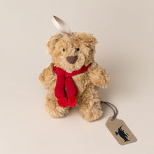 Load image into Gallery viewer, bartholomew-brown-bear-ornament-with-red-scarf