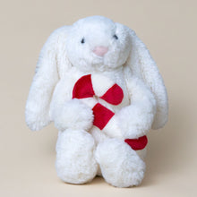 Load image into Gallery viewer, white-bashful-bunny-with-candy-cane-small-stuffed-animal