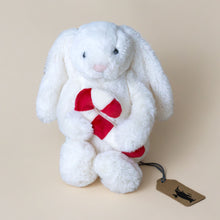 Load image into Gallery viewer, white-bashful-bunny-with-candy-cane-small-stuffed-animal