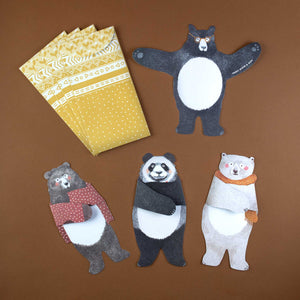 example-of-bear-panda-polar-bear-cards-and-yellow-patterned-envelopes
