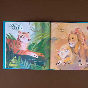 page-titled-don't-be-afraid-with-illustrations-of-tiger-and-lion
