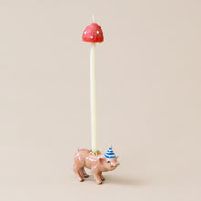 Load image into Gallery viewer, beeswax-candle-set-mushrooms-red-with-pig-ceramic-holder-sold-separately