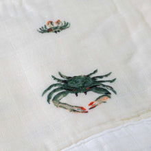 Load image into Gallery viewer, big-lovie-coastal-crab-green-and-coral-print-on-white-background-detai