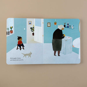 illustration-of-girl-and-grandma-in-bathroom-caring-for-bird