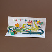 Load image into Gallery viewer, interior-of-card-showing-pop-up-alligators-dressed-for-a-party