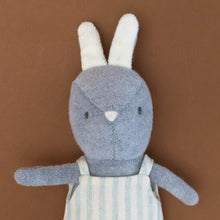 Load image into Gallery viewer, terry-cloth-grey-bitty-benny-bunny-sage-stripe-overalls