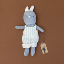 Load image into Gallery viewer, grey-bitty-benny-bunny-sage-stripe-overalls