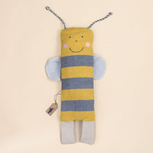 Load image into Gallery viewer, blanket-and-puppet-set-bumblebee-striped-yellow-and-grey-with-black-and-white-antennae