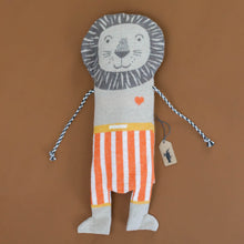 Load image into Gallery viewer, blanket-and-puppet-set-lion-with-orange-and-white-striped-pants-and-black-and-white-corded-arms