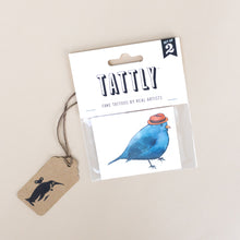 Load image into Gallery viewer, business-blue-bird-with-a-hat-temporary-tattoo-pair
