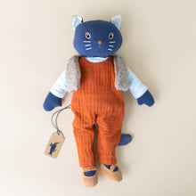 Load image into Gallery viewer, cesar-the-blue-cat-with-cream-shirt-tan-vest-brown-shoes-and-orange-overalls