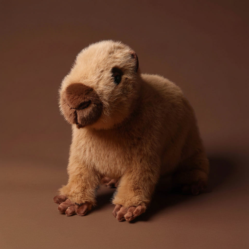 Plush toychattie-the-capybara-large on a brown background