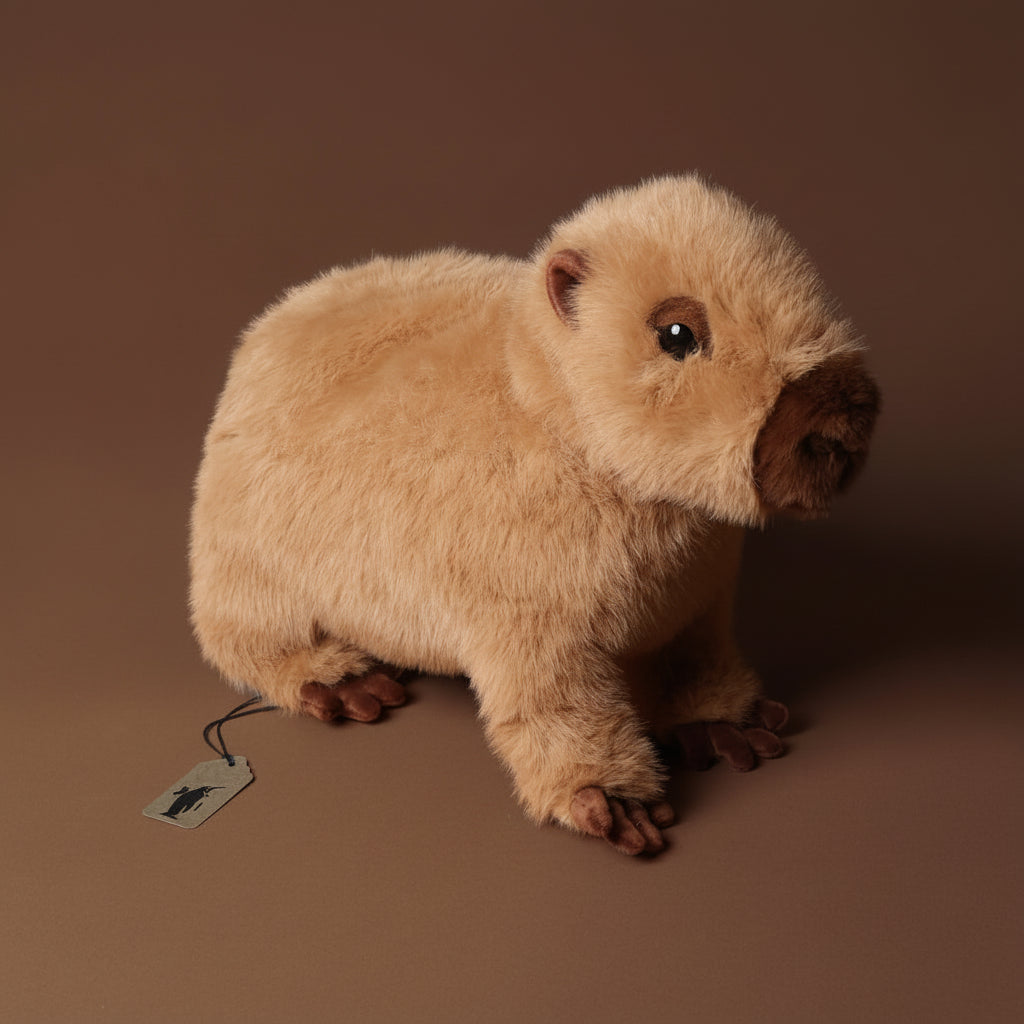 Plush toy chattie-the-capybara-large on a brown background
