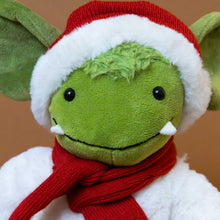 Load image into Gallery viewer, face-of-gremiln-with-jagged-teeth-green-hair-and-santa-hat