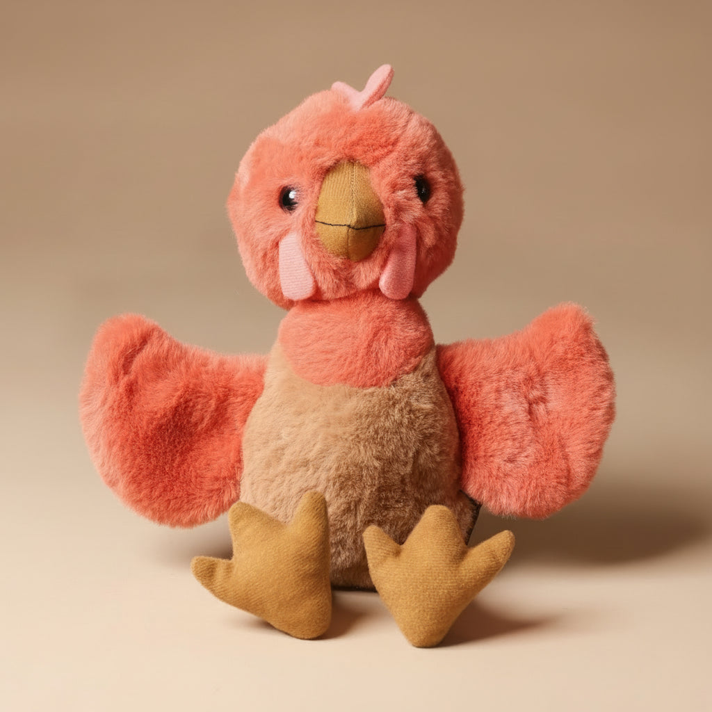 Plush toy clucky-chicken-marmalade  on a beige background