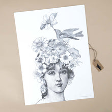 Load image into Gallery viewer, color-your-own-engraving-flora-lovely-face-with-crown-of-flowers-and-bird