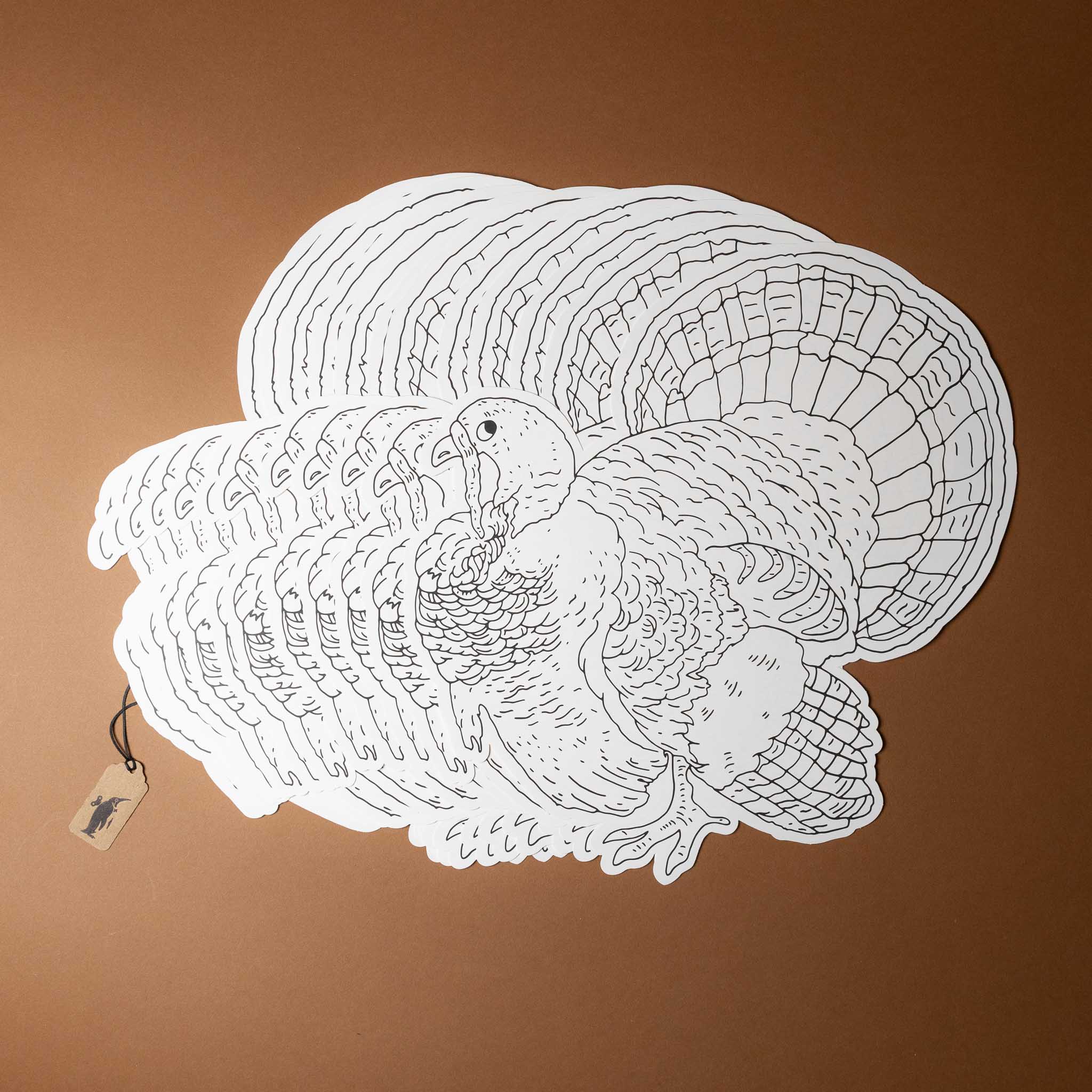 color-your-own-turkey-placemat-set White turkey cutout on a brown background