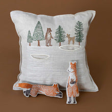 Load image into Gallery viewer, embroidered-pocket-pillow-winter-foxes