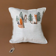 Load image into Gallery viewer, embroidered-pocket-pillow-winter-foxes