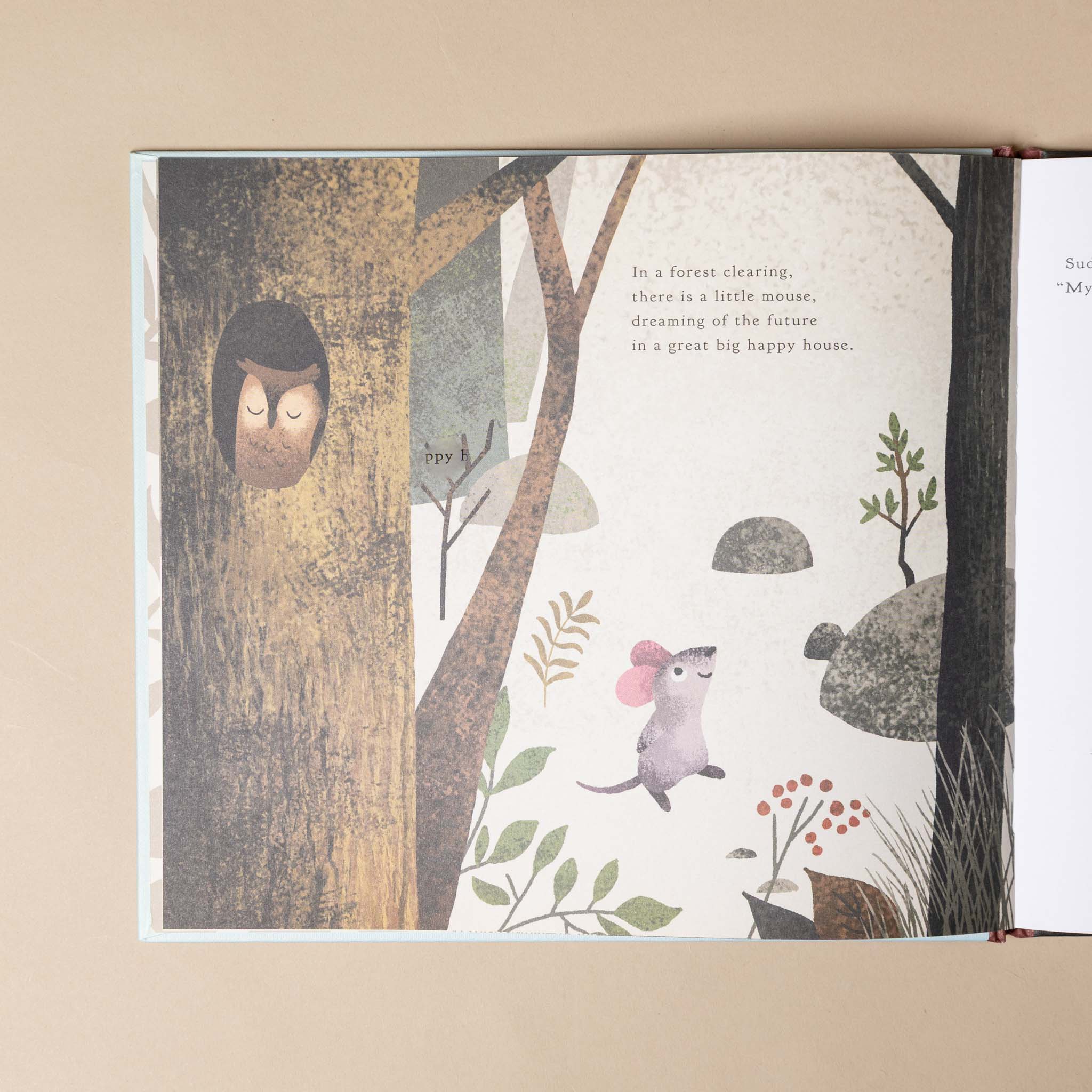 everybodys-welcome-book-shows-owl-sleeping-in-a-tree-hollow-with-mouse-in-woods-and-text