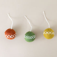 Load image into Gallery viewer, felt-embroidered-christmas-ball-ornament-trio-gold-forest-rust