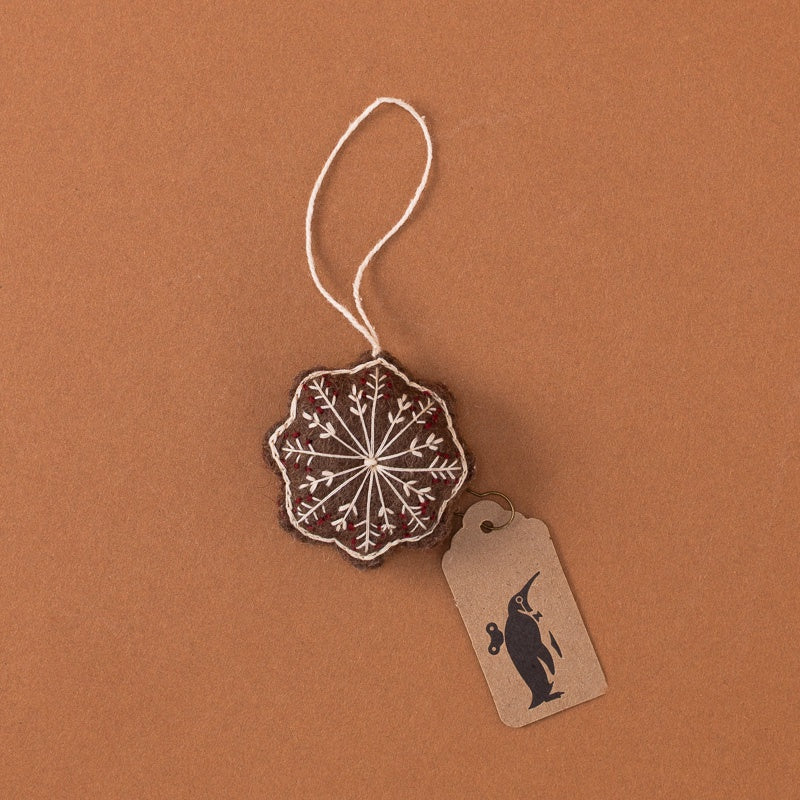 Felt Embroidered Gingerbread Snowflake Ornament
