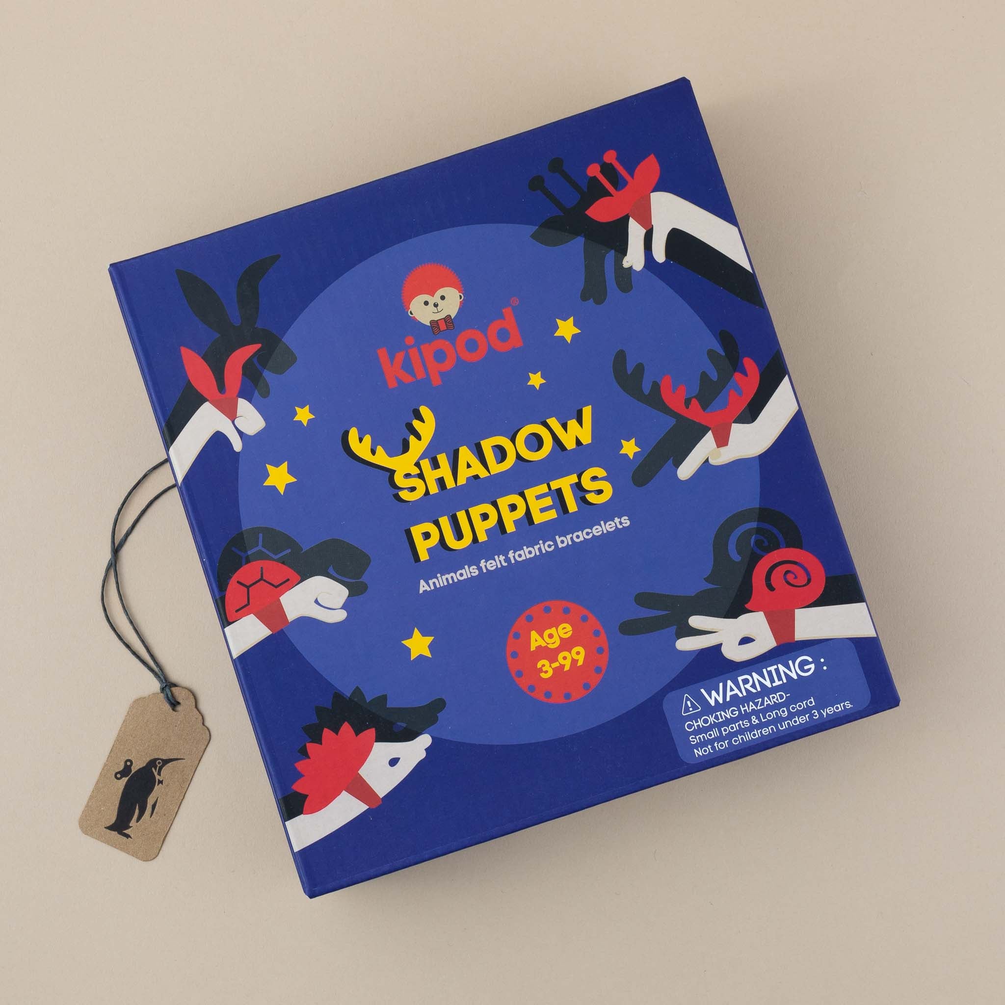 felt-shadow-puppet-set with colorful illustrations of hand with wings-shells-fur