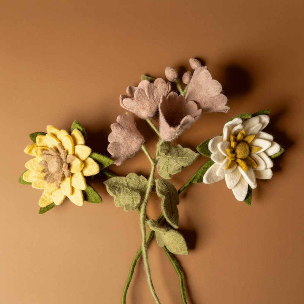 felt-sunflower-stem-butter-water-lily-white-hollyhock-blush
