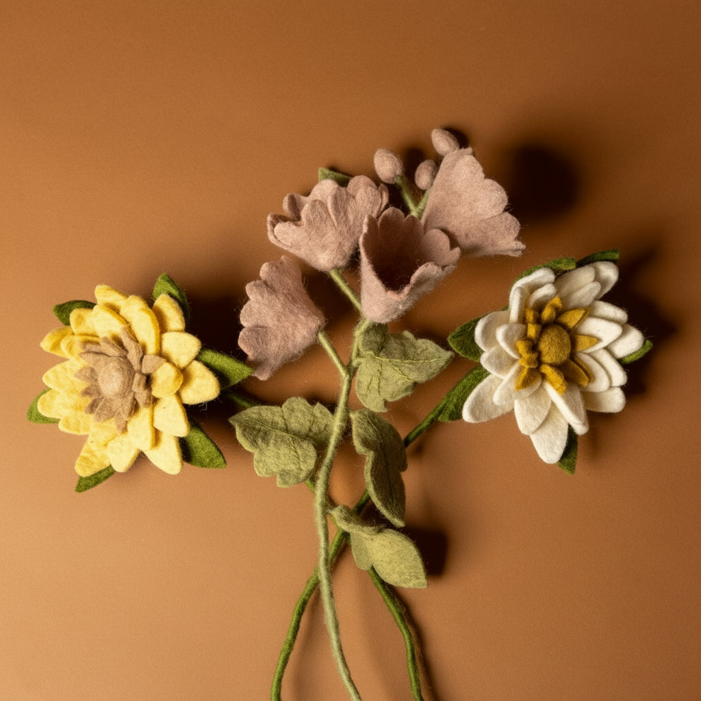 felt-sunflower-stem-butter-water-lily-white-hollyhock-blush