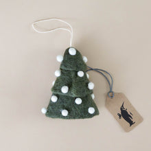 Load image into Gallery viewer, felted-christmas-tree-ornament--green-with-white-pom-poms