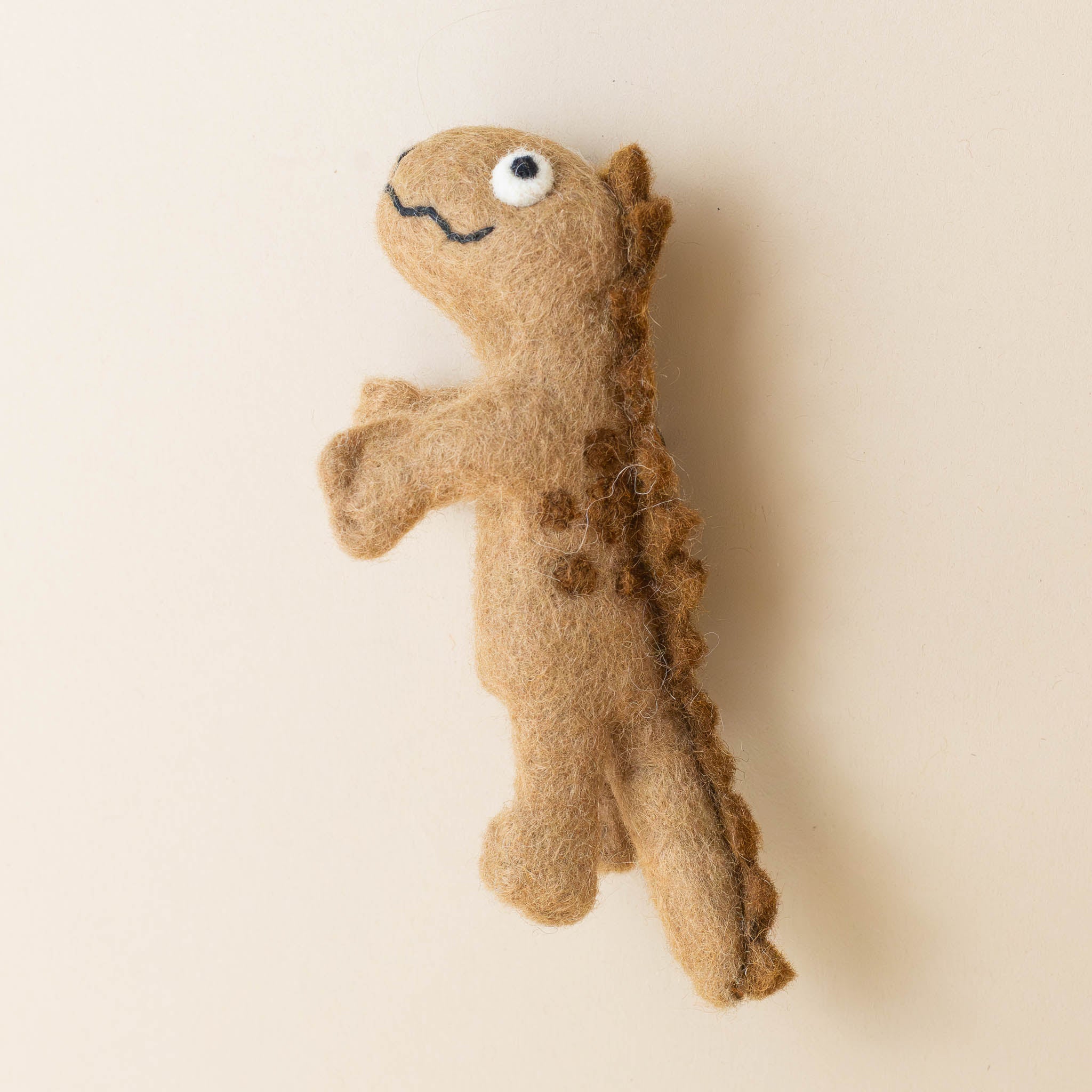 felted-finger-puppet-brown-dinosaur-side