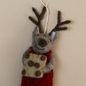closeup-felted-grey-deer-ornament-red-knit-dress-with-baking-tray