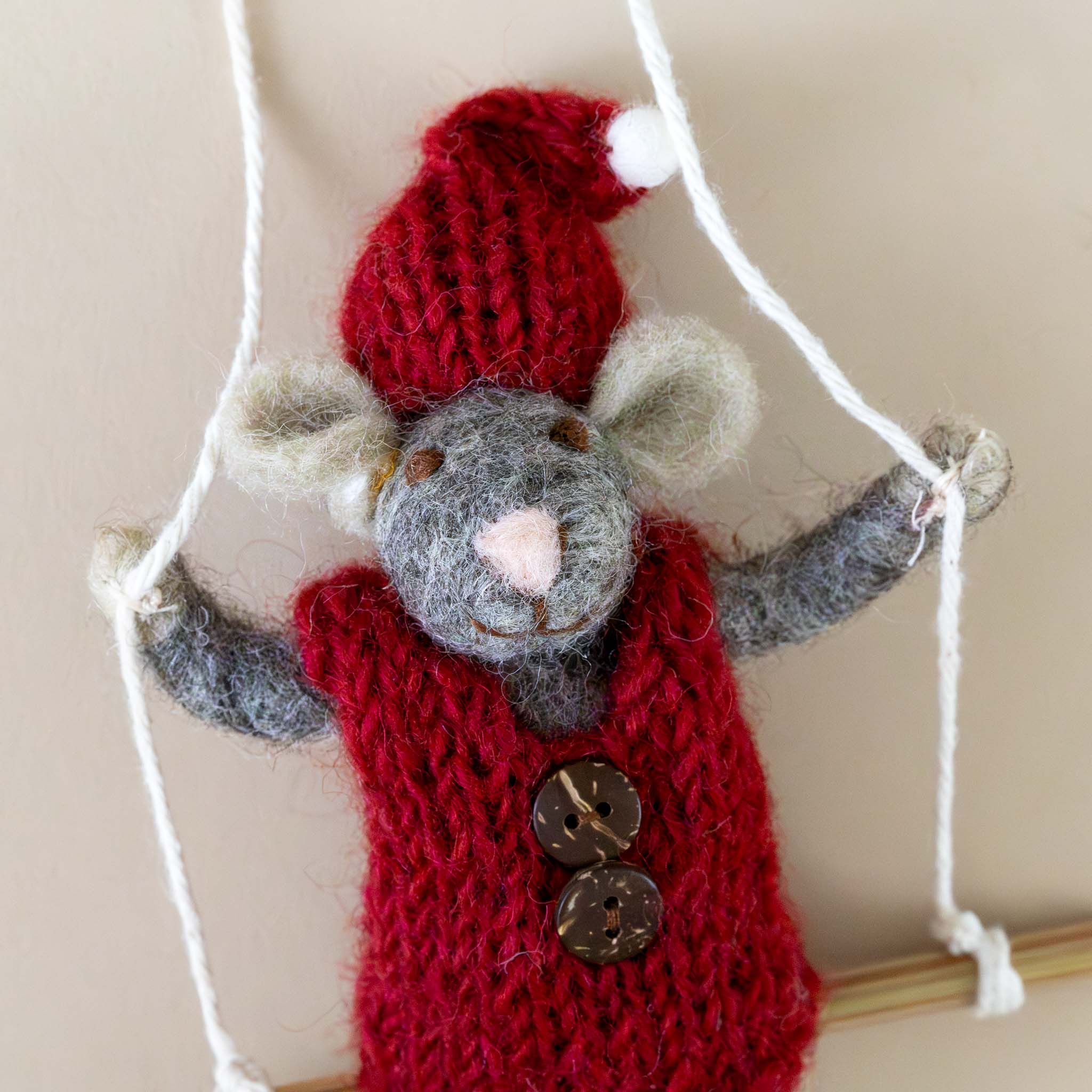 felted-grey-mouse-ornament-red-dress-on-swing