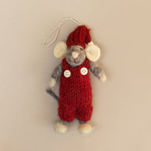 Load image into Gallery viewer, elted-grey-mouse-ornament-red-overalls-and-hat