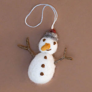 Felted Snowman Ornament | Grey & Red Hat