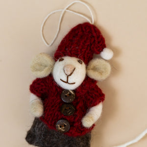 closeup-felted-white-mouse-ornament-red-dress-with-skirt-and-hat