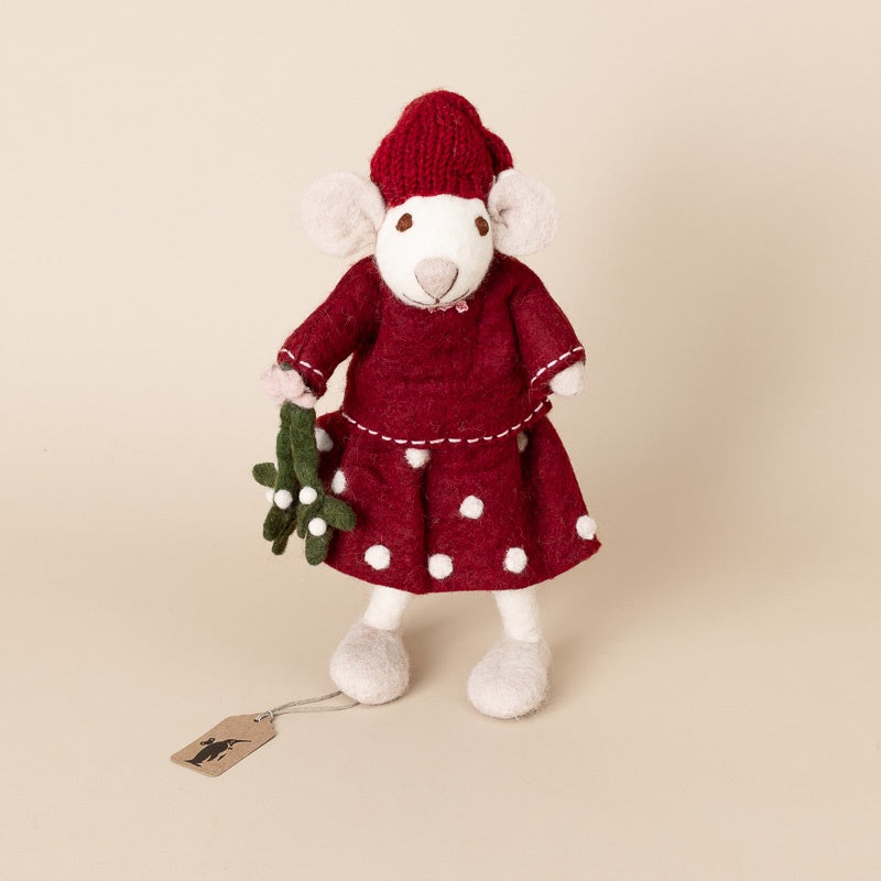 felted-white-mouse-red-spot-dress-with-mistletoe