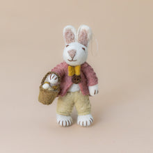 Load image into Gallery viewer, felted-white-rabbit-ornament-rose-jacket-with-egg-basket-standing