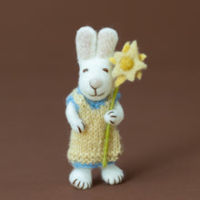 Load image into Gallery viewer, felted-white-rabbit-ornament-sunshine-sweater-dress-with-flower-standing