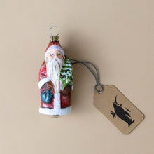 Load image into Gallery viewer, german-glass-ornament-santa-with-backpack-and-tree