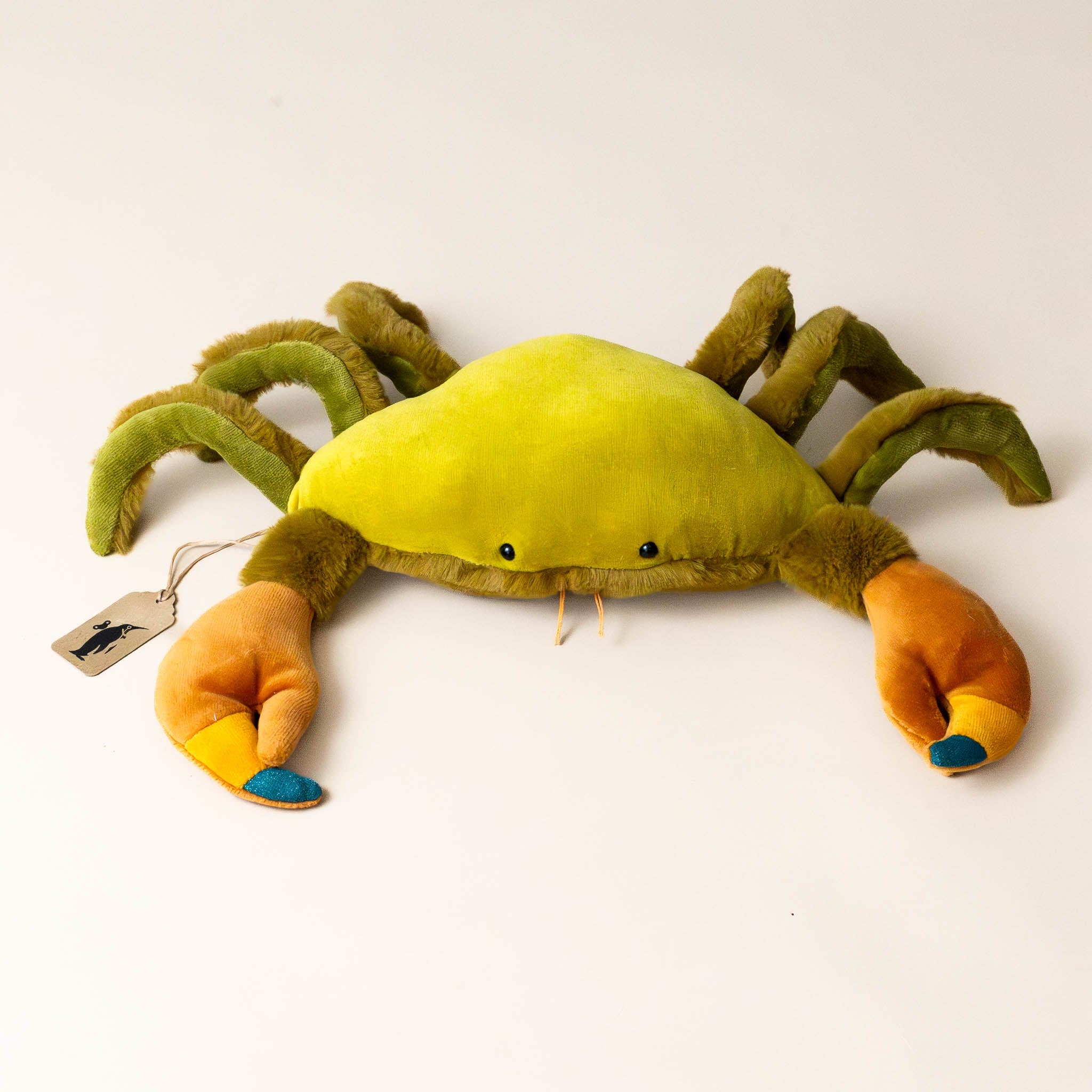 green-grand-crabbie-stuffed-animal-with-six-legs-two-orange-claws