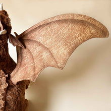 Load image into Gallery viewer, Detail of the stitched wing of Great Winged Chestnut Dragon