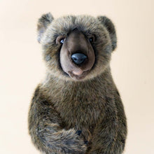Load image into Gallery viewer, grizzly-bear-standing-small-with-wrapped-arms-and-bark-colored-fur-face-with-brown-snout-black-nose-bright-eyes-and-open-mouth-stuffed-animal